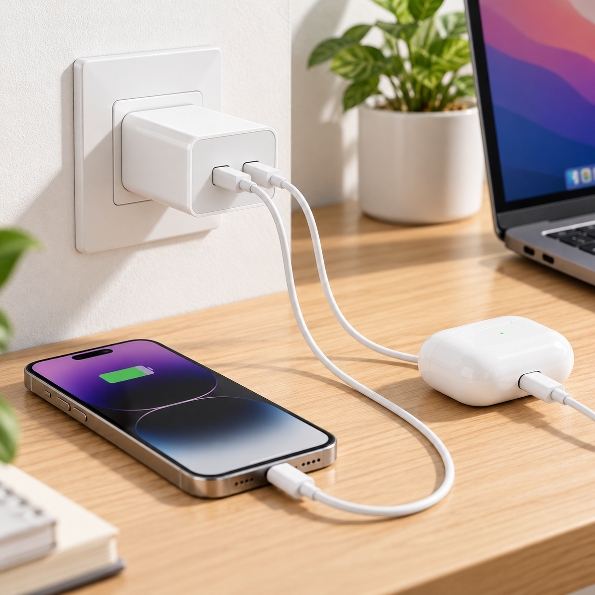 Cargador Doble USB-C 40W JUQU JQ-150 con Cable para iPhone
