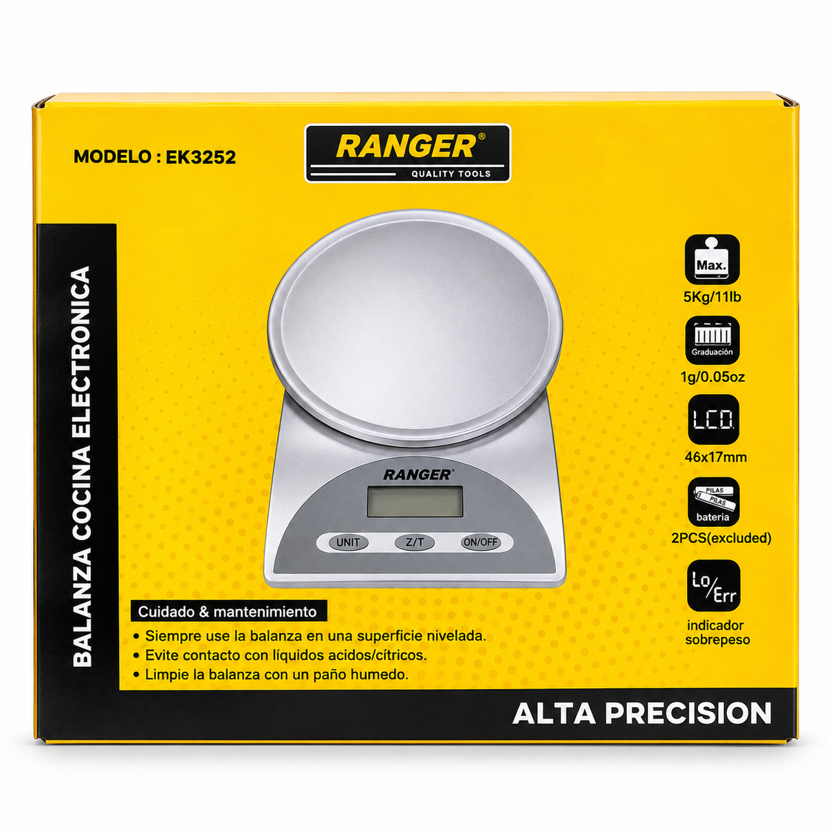 Gramera Digital de Cocina Ranger EK3252 de 5 kg con Pantalla LCD y Función Tara