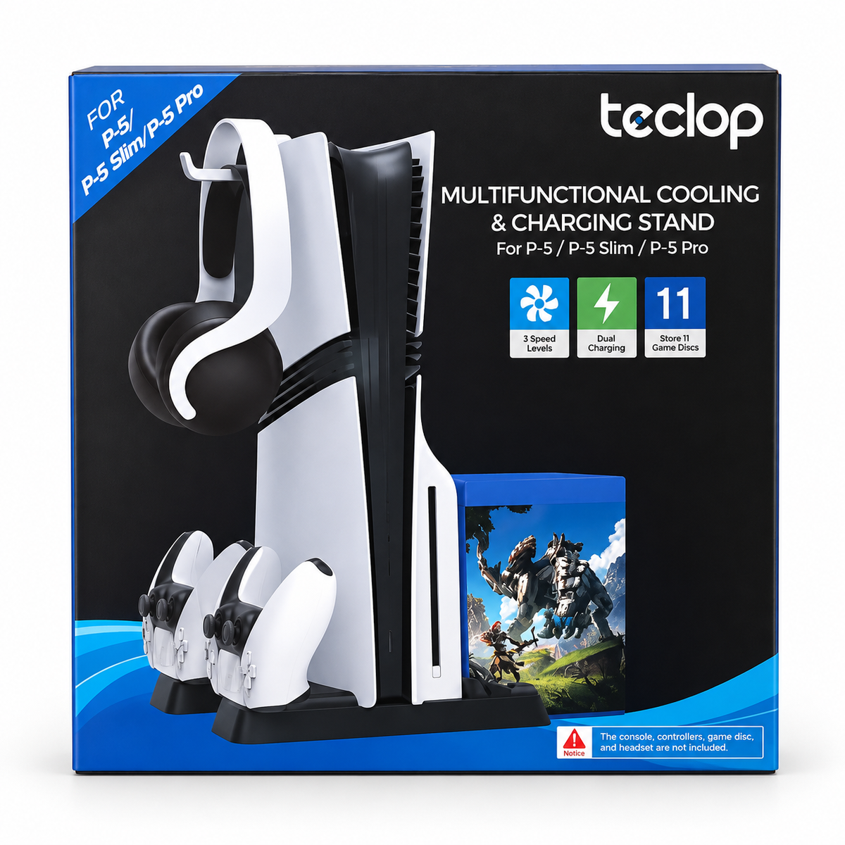 Base Vertical Multifuncional para PS5, PS5 Slim y PS5 Pro con Ventilador y Cargador Dual
