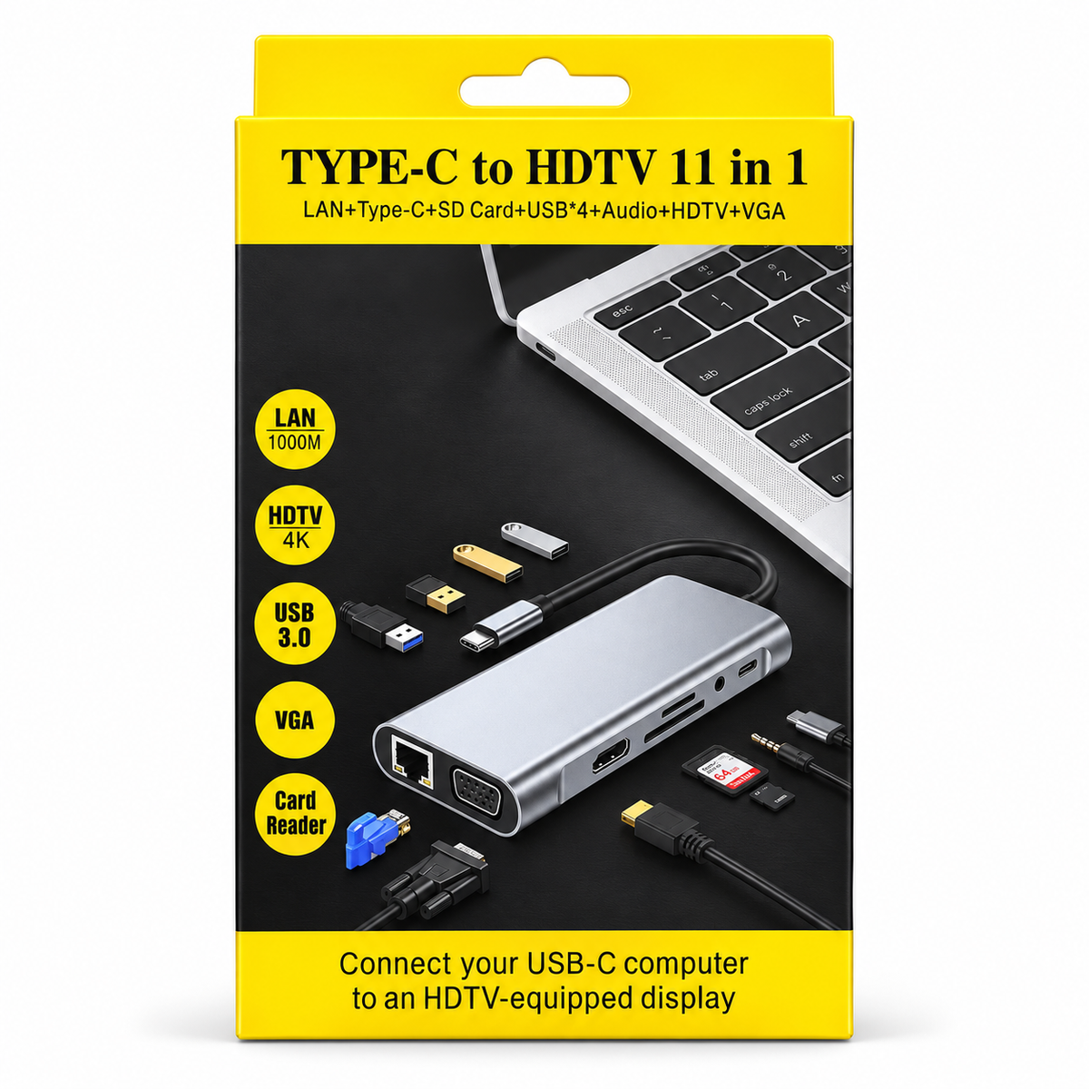 Hub USB-C 11 en 1 Multipuerto HDMI 4K VGA Ethernet USB 3.0 y Lector SD
