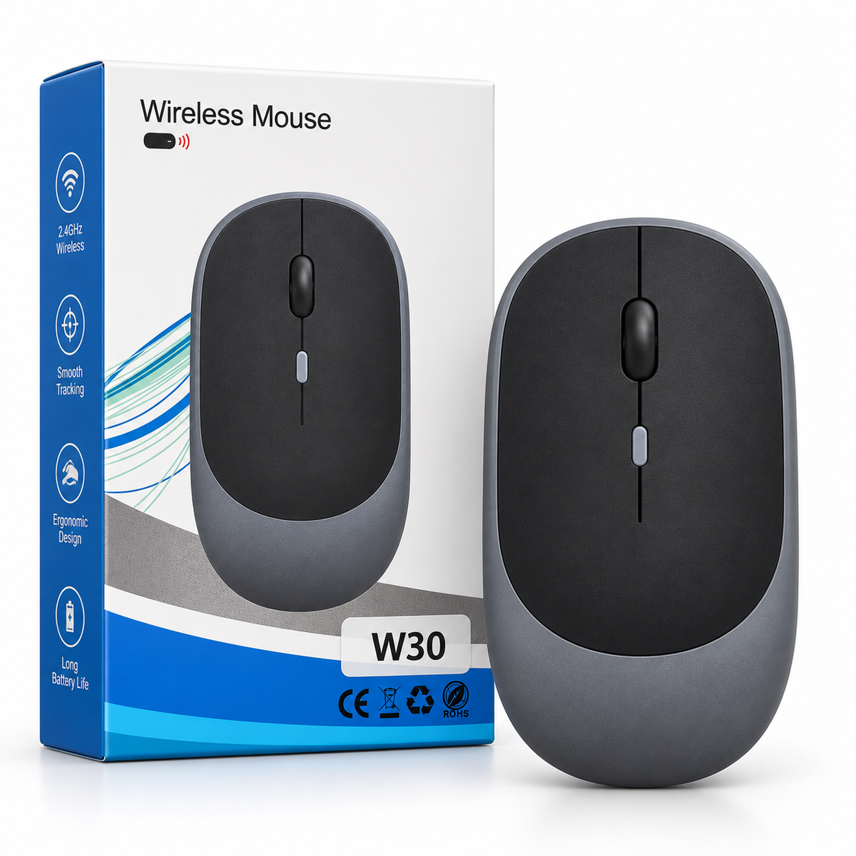 Mouse Inalámbrico W30 – Ratón Óptico Compacto para PC y Portátil