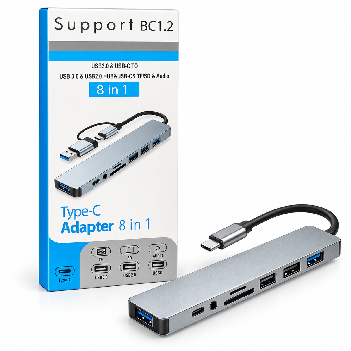 Adaptador Hub USB-C 8 en 1 con HDMI 4K, Ethernet y Puertos USB