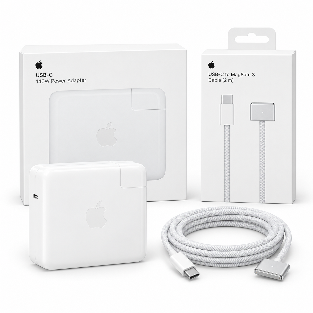 Kit Cargador USB-C 140W + Cable Magnético MagSafe 3 de 2 Metros para MacBook