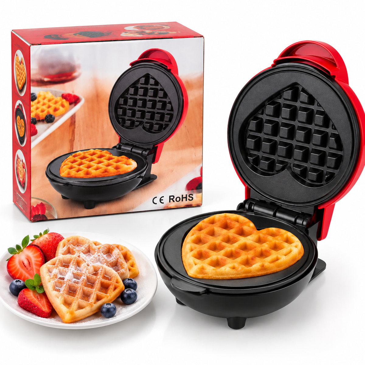 Mini Waflera Eléctrica con Molde de Corazón Antiadherente