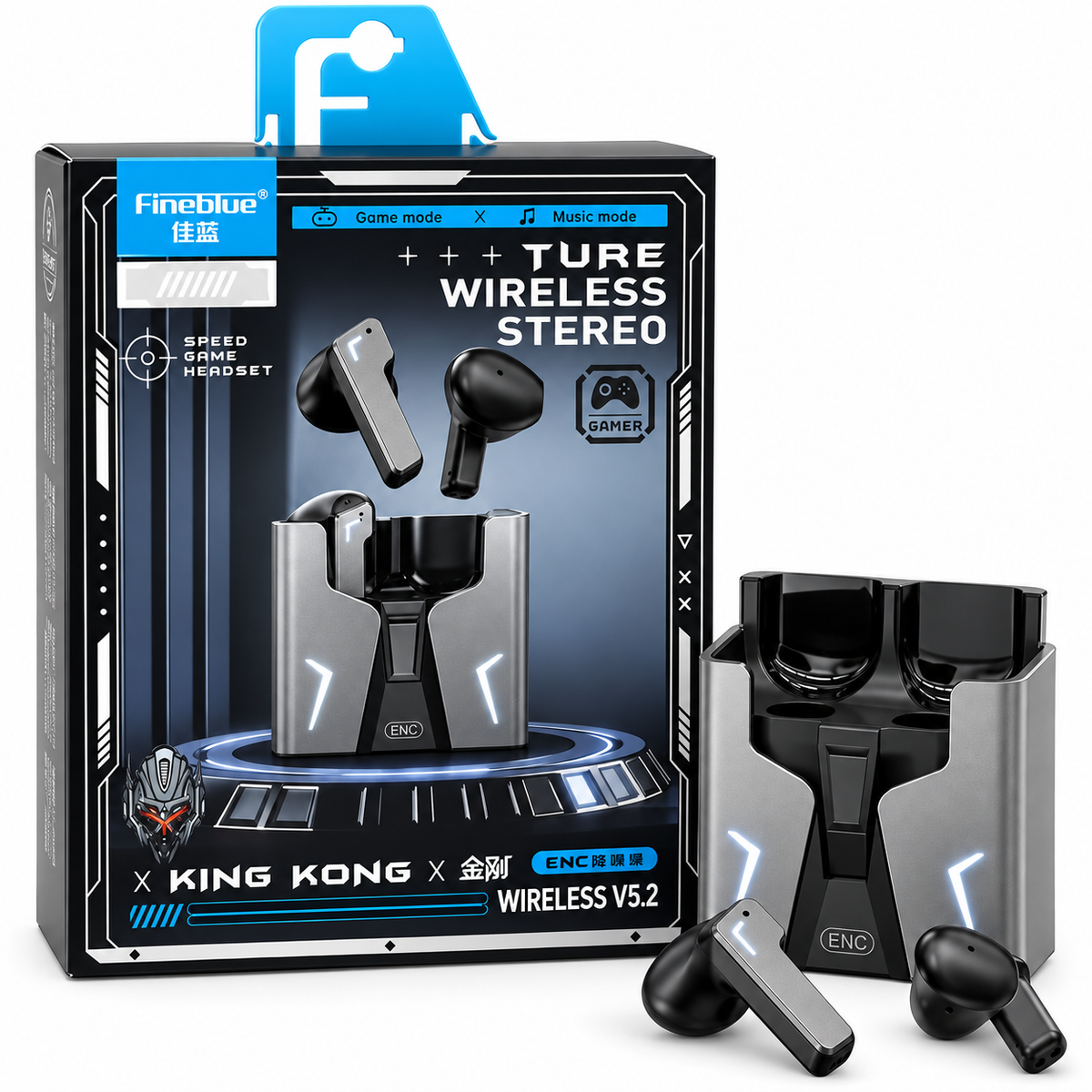 Audífonos Bluetooth Gamer Fineblue King Kong V5.3