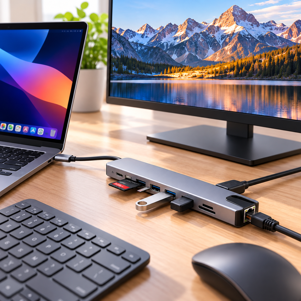 Hub Adaptador USB-C 8 en 1 Multifuncional con USB 3.0, Lector SD y Audio