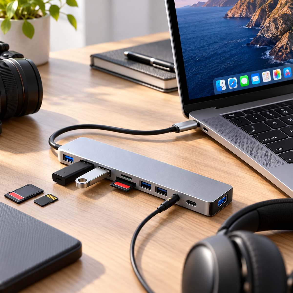 Adaptador Hub USB-C 8 en 1 con HDMI 4K, Ethernet y Puertos USB