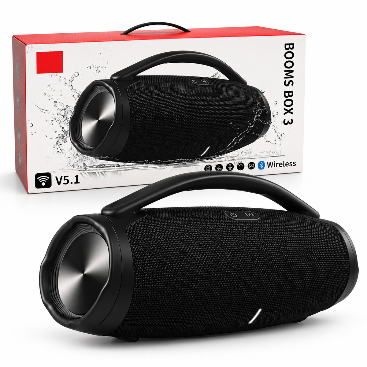 Parlante Bluetooth Portátil Booms Box 3 con Asa de Transporte