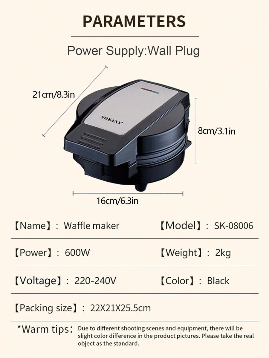 Waflera Sokany 3 en 1 – Hace Waffles, Donas y Pastelillos Antiadherente 600W - WOWI
