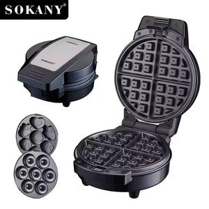 Waflera Sokany 3 en 1 – Hace Waffles, Donas y Pastelillos Antiadherente 600W - WOWI