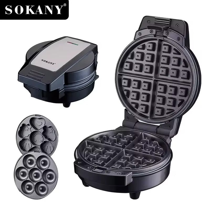 Waflera Sokany 3 en 1 – Hace Waffles, Donas y Pastelillos Antiadherente 600W - WOWI